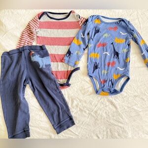 Carter’s Animals Stripes Blue Long Sleeves Bodysuit Pants  24 Months  set 3 PCS